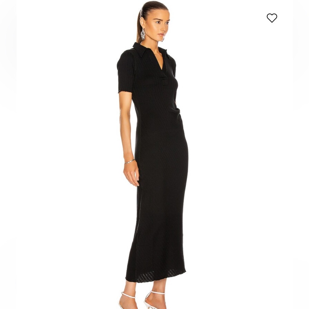 Helmut Lang Black Core Ribbed Polo Maxi Dress - Rare Retro Hype Ruffle Hem LBD